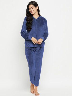 Camey Women Solid Blue Top & Pyjama Set