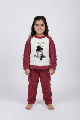Cut Style Clothing Boys & Girls Self Design Maroon Top & Pyjama Set