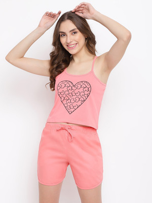 La inTimo Women Printed Pink Top & Shorts Set