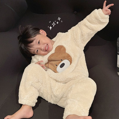 Lugo Boys & Girls Self Design Beige Night Suit Set