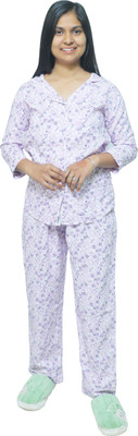 STYLOOM Women Printed Purple, White Shirt & Pyjama set