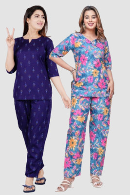 Abbas Fashion Women Printed Multicolor Night Suit Set