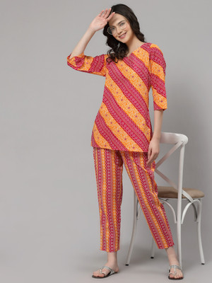 his&her Women Printed Red Top & Pyjama Set