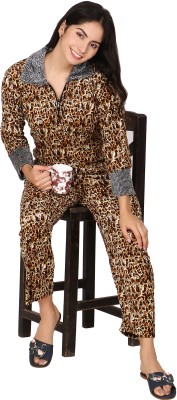 H&Y Women Animal Print Gold Night Suit Set