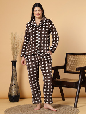 Fabinaliv Women Printed Brown Night Suit Set