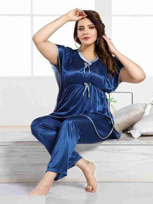 DIVYASTRI FASHION Women Self Design Blue Night Suit Set