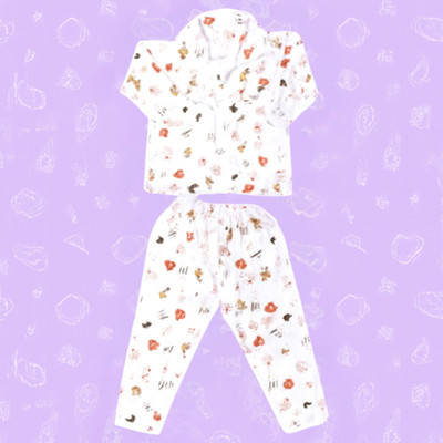 Lala Maneet Baby Boys & Baby Girls Printed White, Orange Night Suit Set
