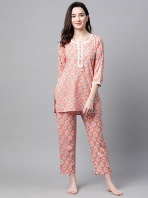 Meeranshi Women Printed Pink Top & Pyjama Set