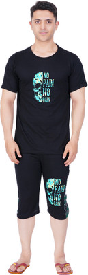 GOKUL FASHION Men Printed Black Top & Capri Set