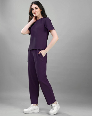 Soor Panchi Women Solid Purple Night Suit Set