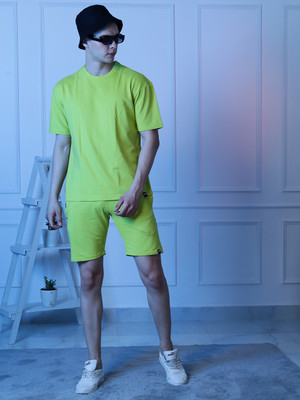PockMAN Men Solid Light Green Top & Shorts Set