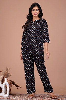 FROEBEL Women Printed Black Night Suit Set