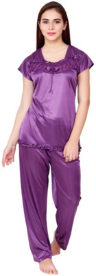 Majese Women Solid Purple Night Suit Set