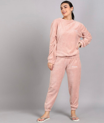 ETC Women Solid Pink Night Suit Set