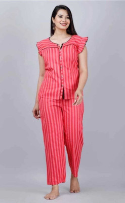 Blackoont Women Striped Red Night Suit Set
