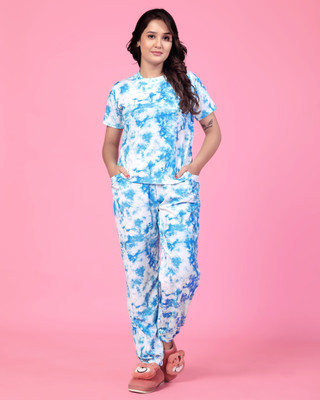 DreamBe Women Printed Light Blue Top & Pyjama Set