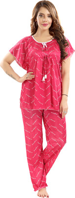 Color Magic Women Printed Pink Top & Pyjama Set