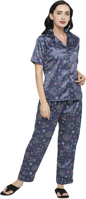 Smarty Pants Women Printed Blue Shirt & Pyjama set