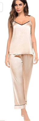 Cotovia Women Solid Beige Top & Pyjama Set