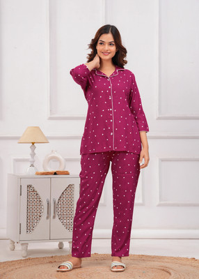 GADWAL FEBRIC Women Polka Print Multicolor Shirt & Pyjama set