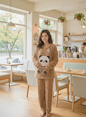 TIARO Women Self Design Brown Night Suit Set