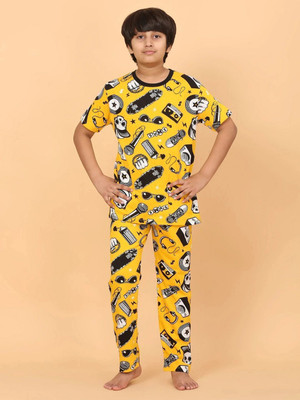 Ninos Dreams Boys Printed Yellow Top & Pyjama Set