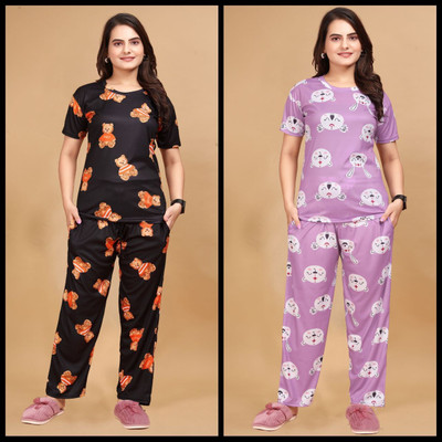 FASHIONGRAB Women Printed Multicolor Night Suit Set