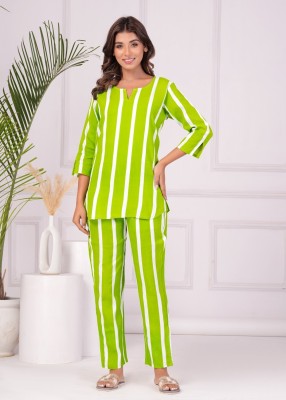 MRPG FASHION Women Striped Green Top & Pyjama Set