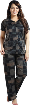 h r creation Women Ombre/Dyed Black Night Suit Set