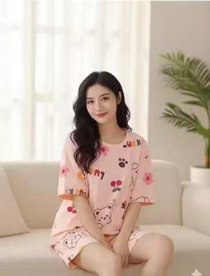 NityaFashion Girls Floral Print Pink Night Suit Set