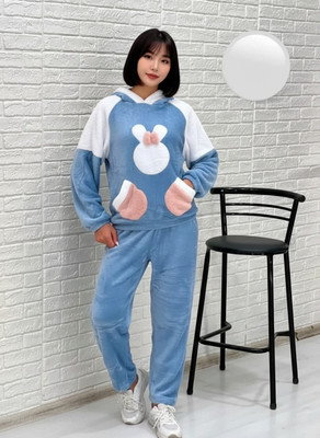 OMI Women Self Design Blue Night Suit Set