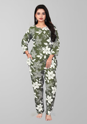 Biyoko Women Printed Light Green Top & Pyjama Set