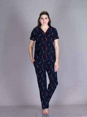 Lyra Women Printed Blue Top & Pyjama Set