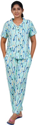 LIONESS LOVE Women Printed Light Green Top & Pyjama Set