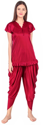 mysie Women Solid Maroon Top & Pyjama Set