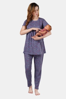 Fabme Women Printed Purple Top & Pyjama Set