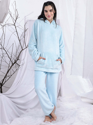 ETC Women Solid Blue Night Suit Set