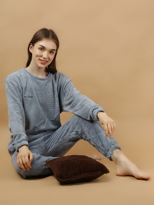 Lugo Women Solid Grey Night Suit Set