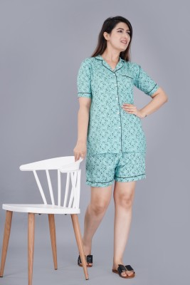 MintMarie Women Printed Green Top & Shorts Set