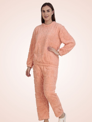 Untamed Clothing Women Self Design Pink Night Suit Set