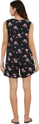 ShopGlobal Women Floral Print Black Top & Shorts Set