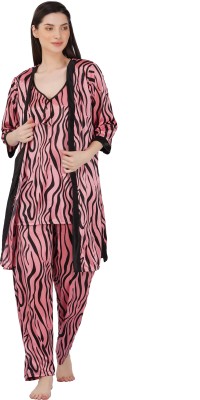 Romaisa Women Animal Print Pink Night Suit Set