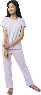 YU by Pantaloons Women Printed Purple Top & Pyjama Set