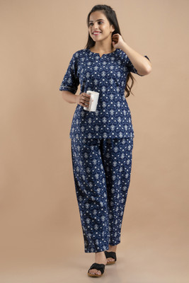 DreamBe Women Printed Blue Top & Pyjama Set