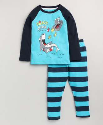 Lazy Shark Boys Printed Blue Night Suit Set