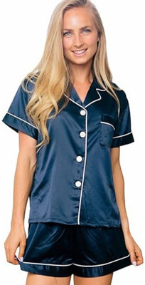 Vd hub Women Solid Dark Blue Night Suit Set