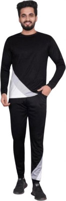 BINALCREATION Men Colorblock Black Night Suit Set