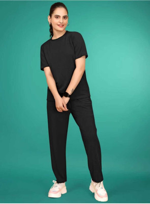 Trade Zone Women Solid Black Top & Pyjama Set