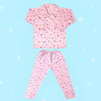 Sarvatapana Baby Boys & Baby Girls Printed Pink Night Suit Set