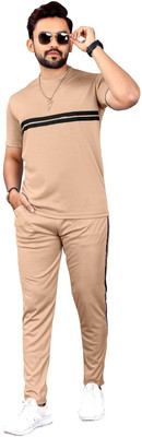 NISPRUH Men Colorblock Beige Top & Pyjama Set